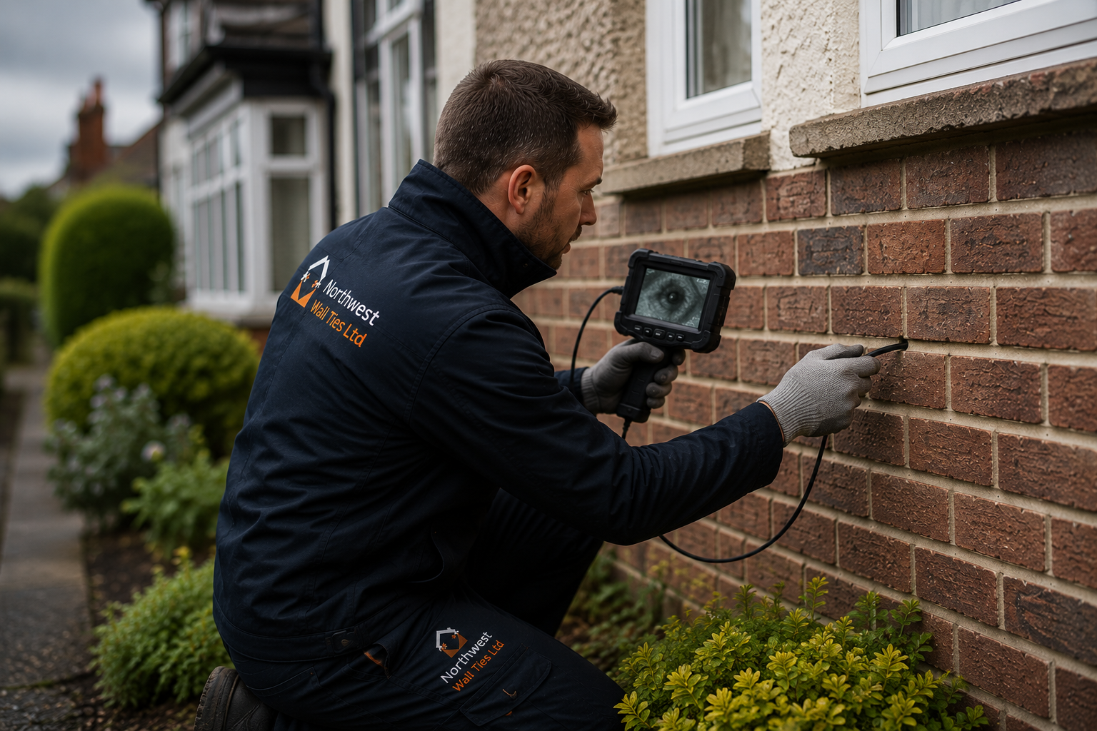 WALL TIE INSPECTION SOUTHPORT Surveyor carrying out a wall tie survey in Southport
